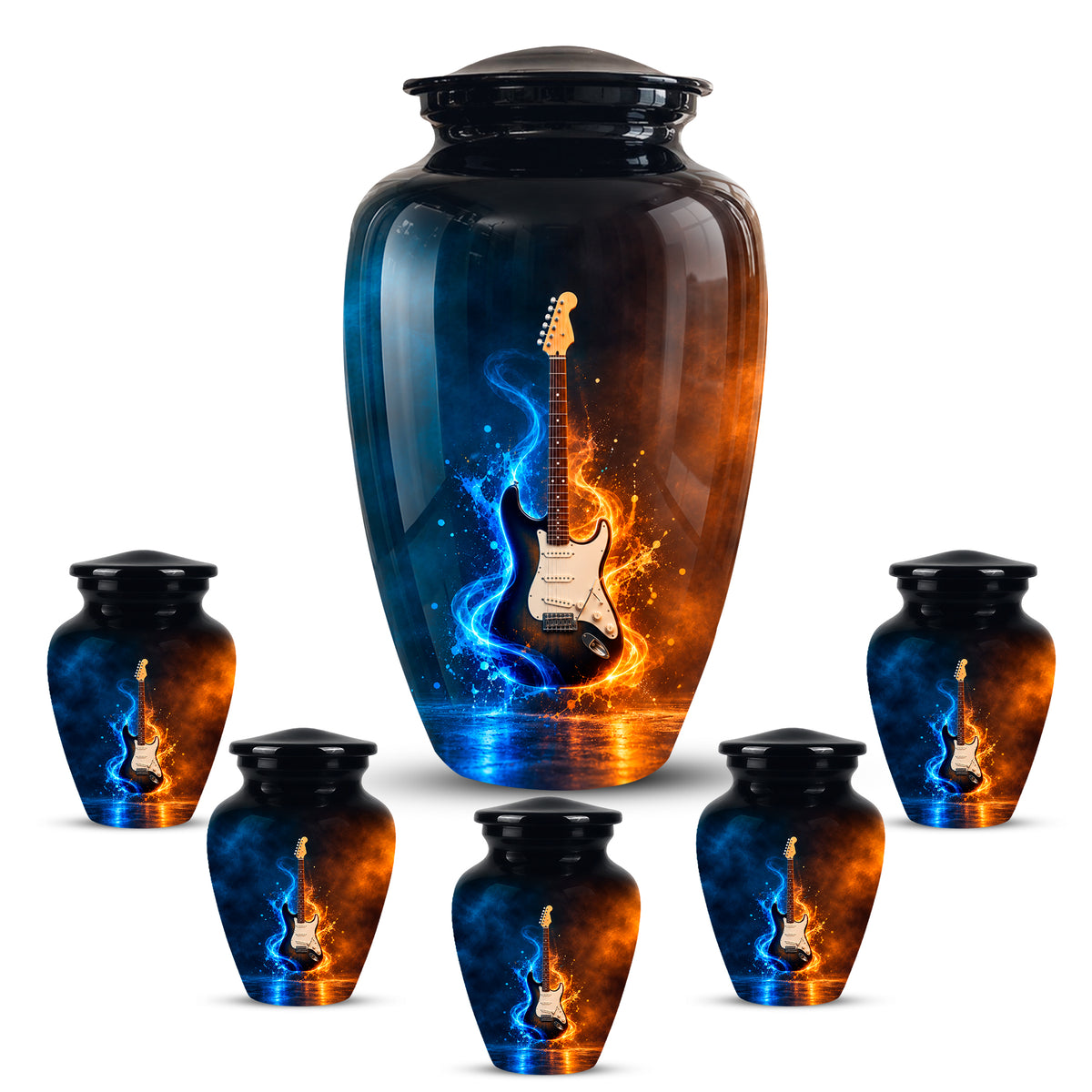 Surreal Guitar in a Glass Jar – Artistic Music-Inspired Artwork Urns For Ashes