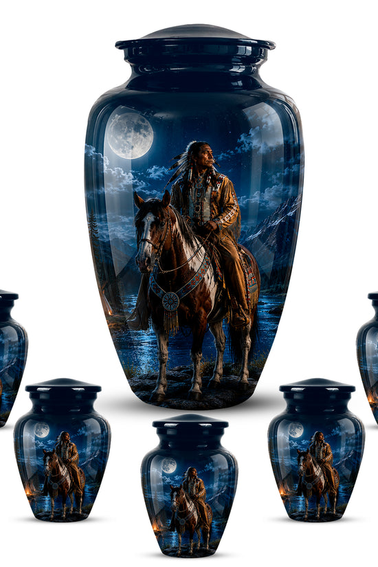 Native American Horse Urn for Adult Ashes – 10" Blue Forest Urns For Ashes