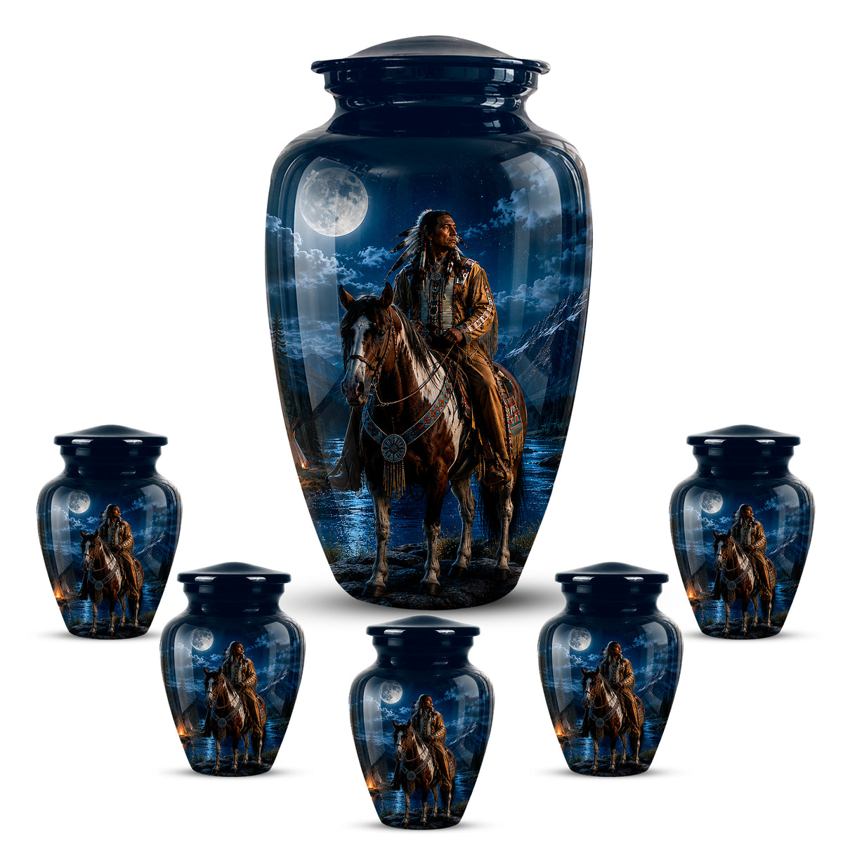Native American Horse Urn for Adult Ashes – 10" Blue Forest Urns For Ashes