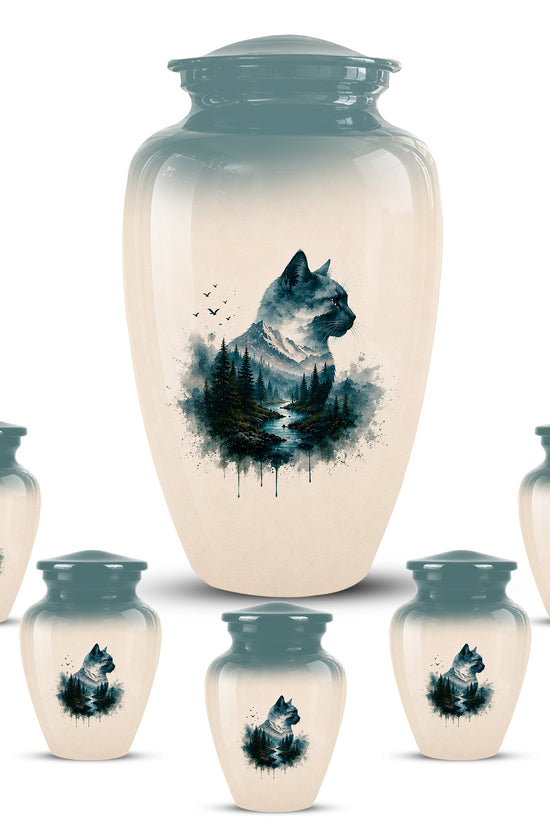 Artistic Mountain Cat Cremation Urn – Aluminum Pet Memorial For Ashes