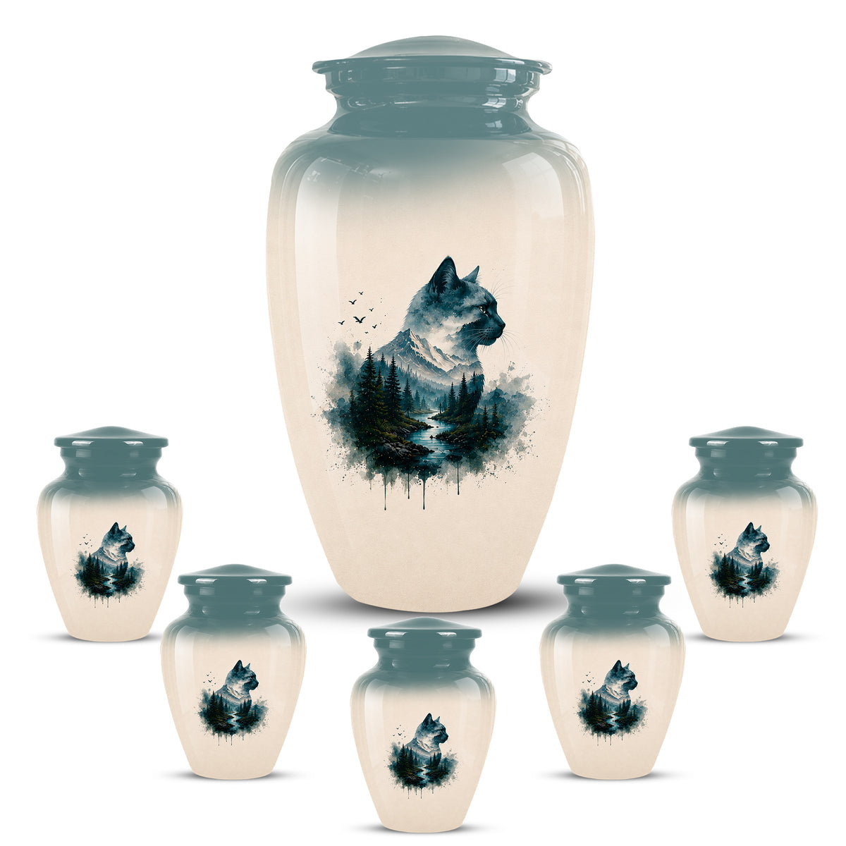 Artistic Mountain Cat Cremation Urn – Aluminum Pet Memorial For Ashes