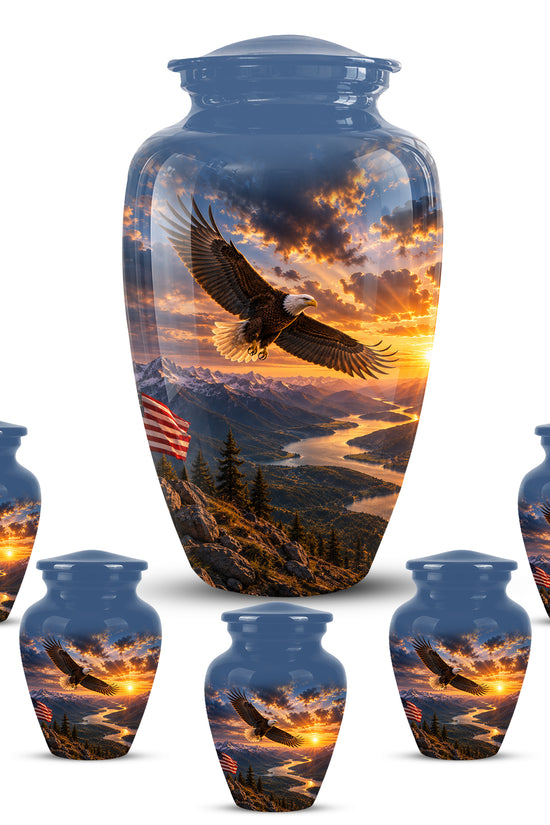Sunset Eagle Funeral Urn - Blue Custom Aluminum Urns For Human Ashes