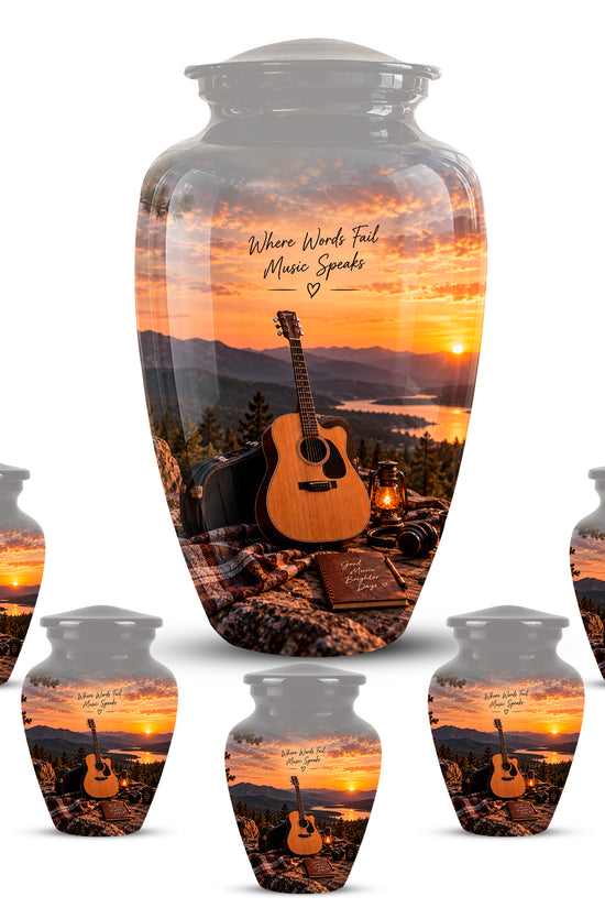 Guitar Quotes Cremation Urn For Ashes - Sunset Landscape Ashes Container