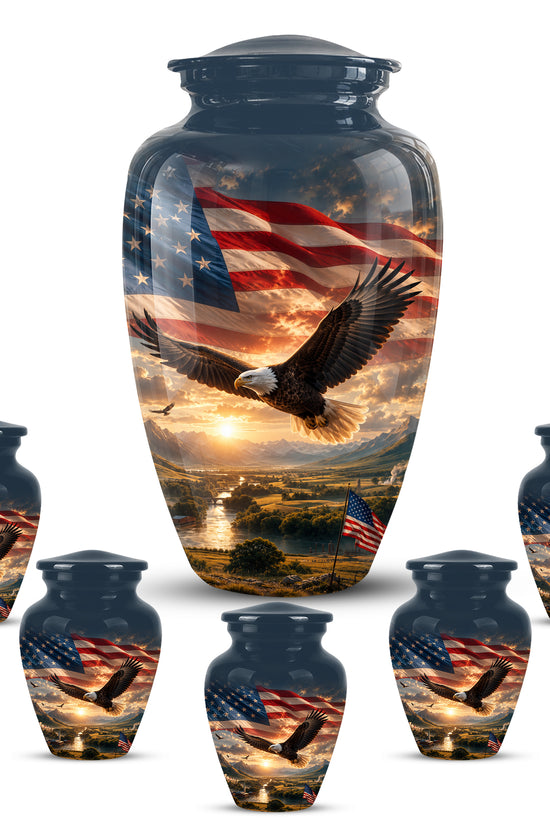 Personalized Flying Eagle Memorial Urn - Patriotic Aluminum Urns For Veterans