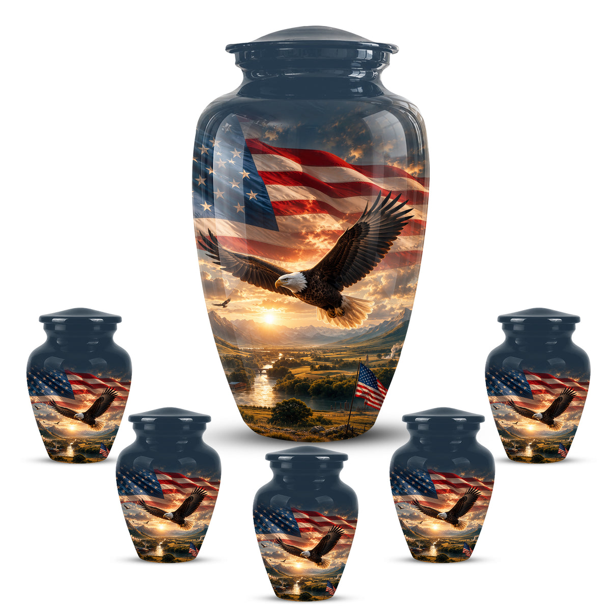 Personalized Flying Eagle Memorial Urn - Patriotic Aluminum Urns For Veterans