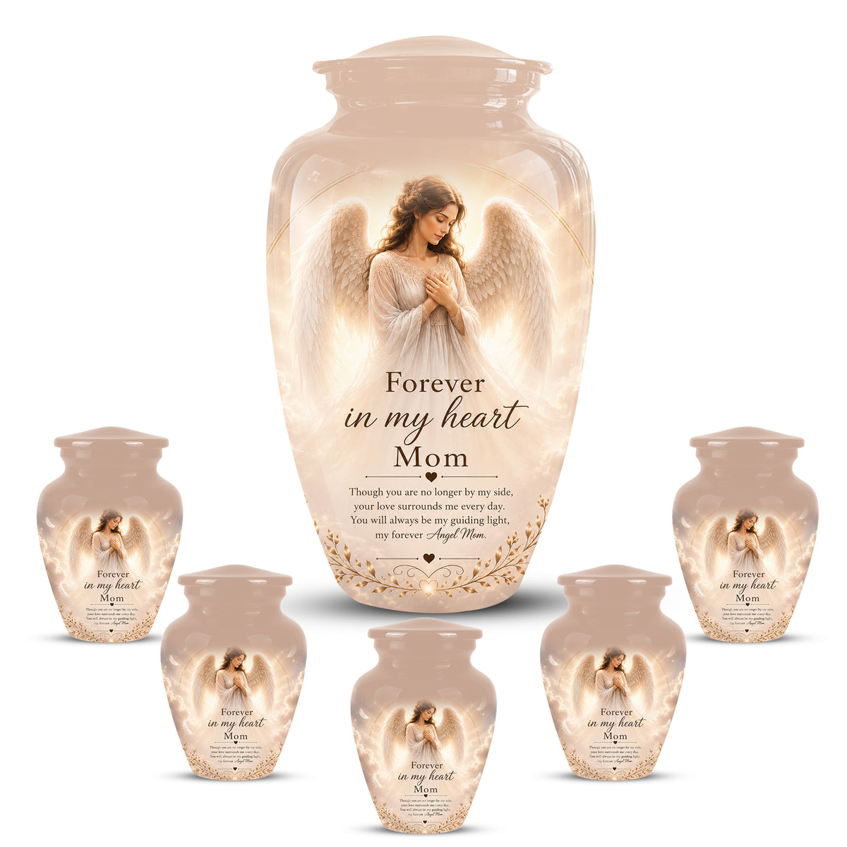 Majestic Angel Mom With Wings Urn - Personalized Quotes Cremation Urn For Ashes