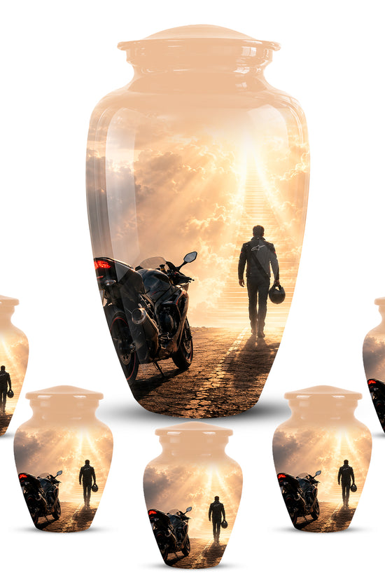 Heavenly Stairs & Rider Urn - Motorbike Cremation Urns For Biker Ashes