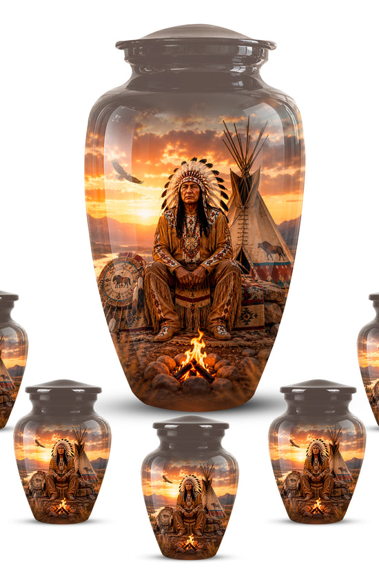 Personalized Native American Sunset Aluminum Cremation Urn For Human Ashes