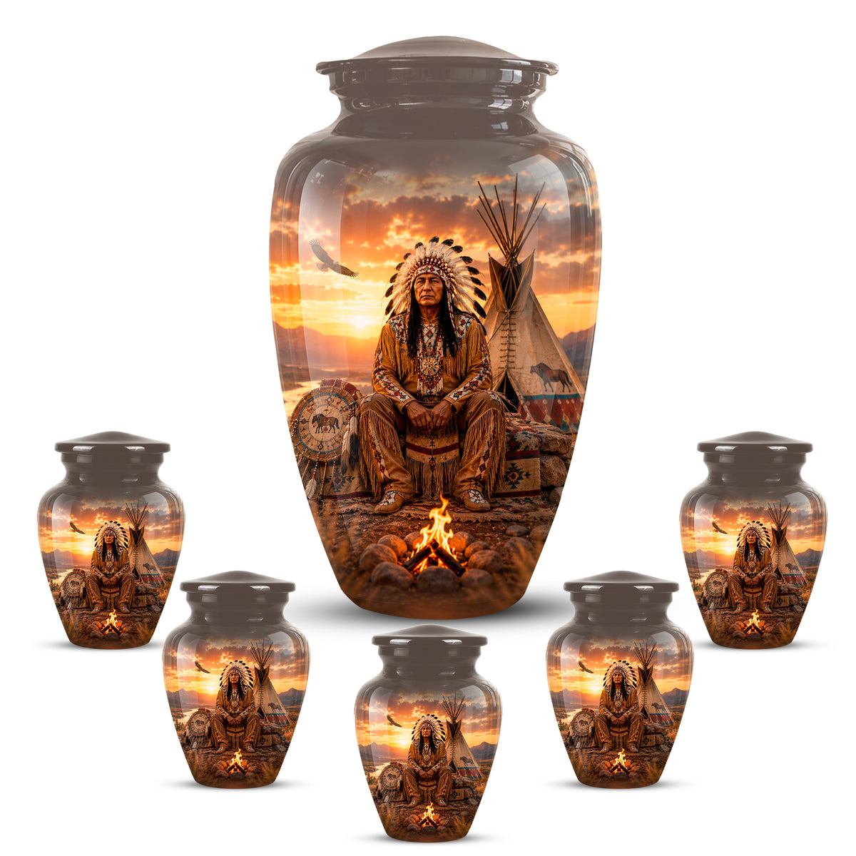 Personalized Native American Sunset Aluminum Cremation Urn For Human Ashes