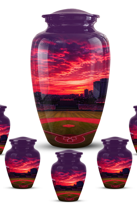 Sunset Baseball Ground Funeral Urn - Custom Burial Urns For Athletes Ashes