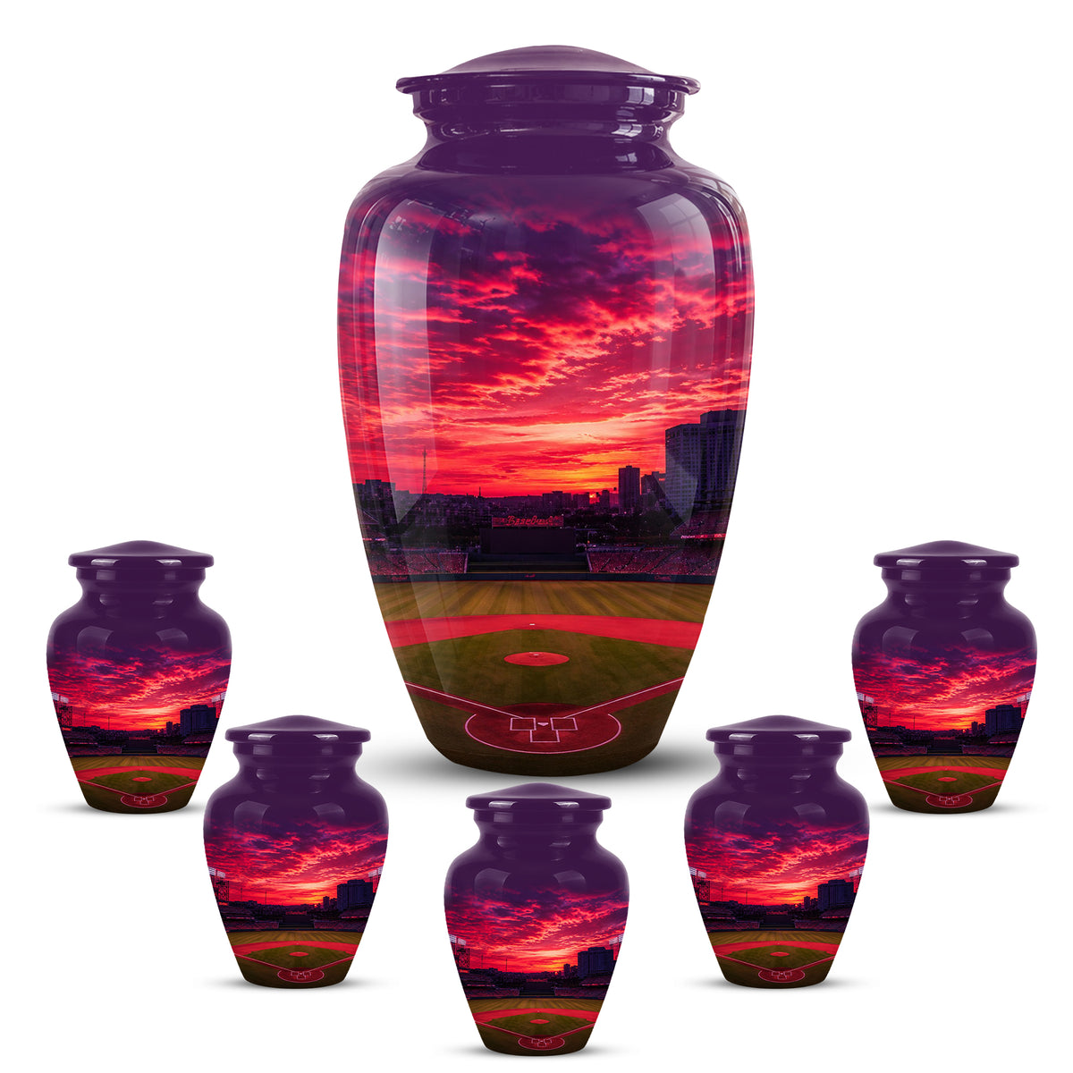 Sunset Baseball Ground Funeral Urn - Custom Burial Urns For Athletes Ashes