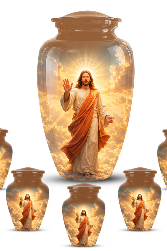 Jesus in Heavenly Clouds Memorial Urn – Personalized Religious Ashes Urn
