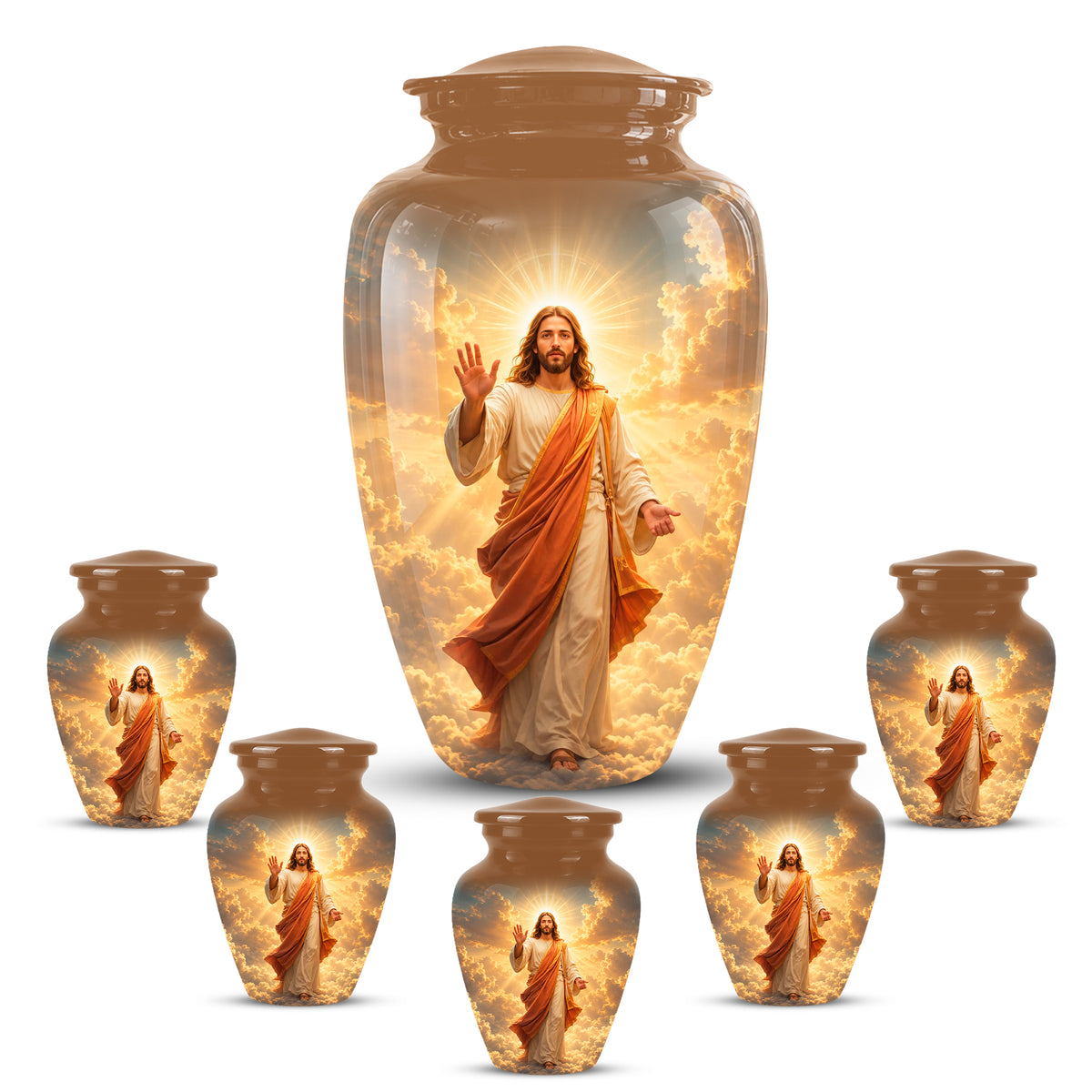 Jesus in Heavenly Clouds Memorial Urn – Personalized Religious Ashes Urn