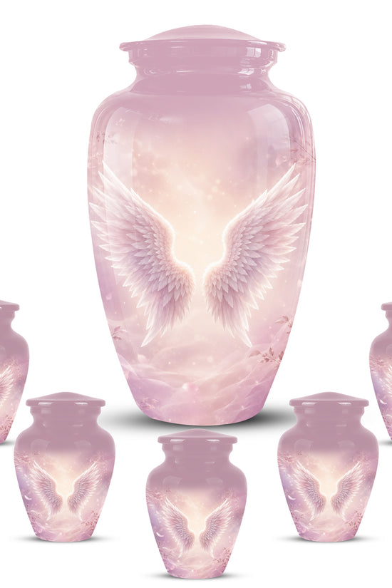 Pink Angle Wings Cremation Urn - Personalized Aluminum Funeral Urns For Mom