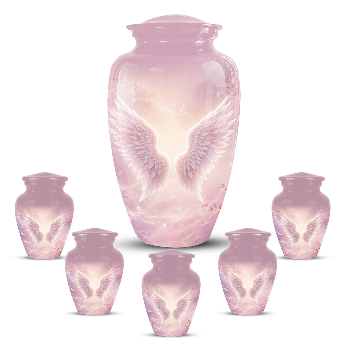 Pink Angle Wings Cremation Urn - Personalized Aluminum Funeral Urns For Mom