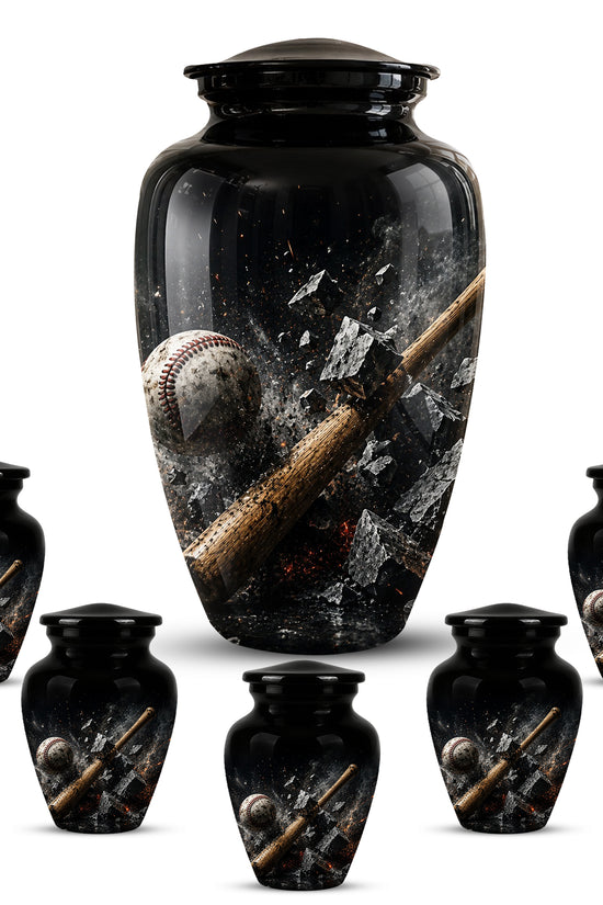 Baseball Bat Shattering Stone Urn - Custom Black Funeral Urns For Ashes