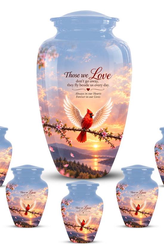 Red Cardinal Bird With Angel Wings Urn - Custom Quotes Aluminum Memorial Urns