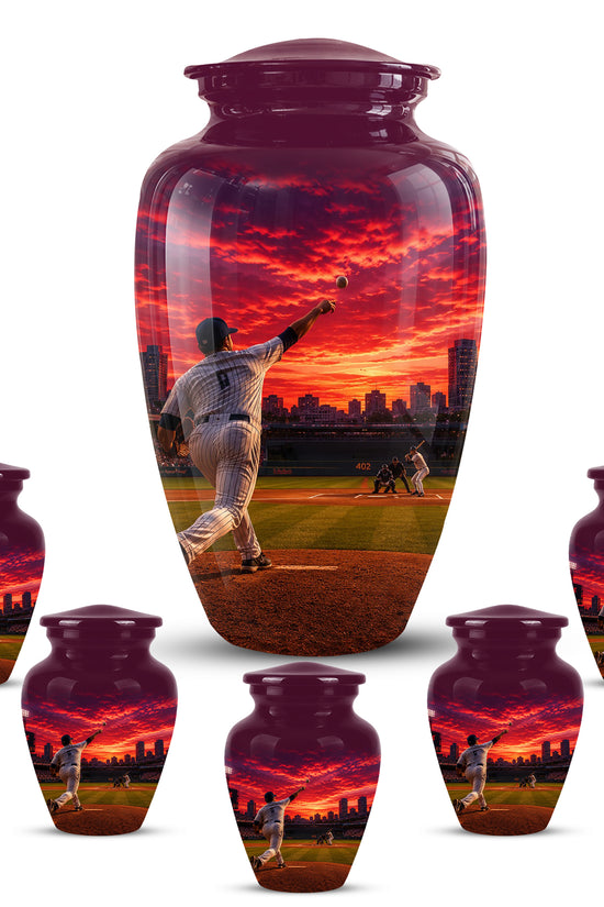 Personalized Sunset Stadium Baseball Cremation Urn For Pitcher's Ashes