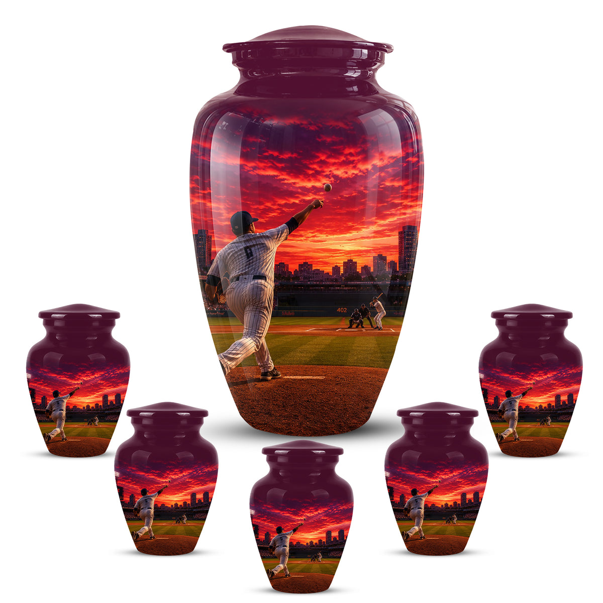 Personalized Sunset Stadium Baseball Cremation Urn For Pitcher's Ashes
