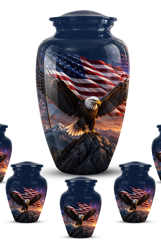 Patriotic Eagle & USA Flag Themed Urn - Aluminum Memorial Urns For Veterans