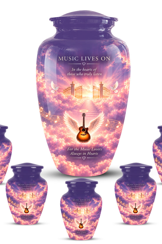 Heaven Gate Angel Wings Guitar Urn - Memorial Urn For Ashes For Music Lovers