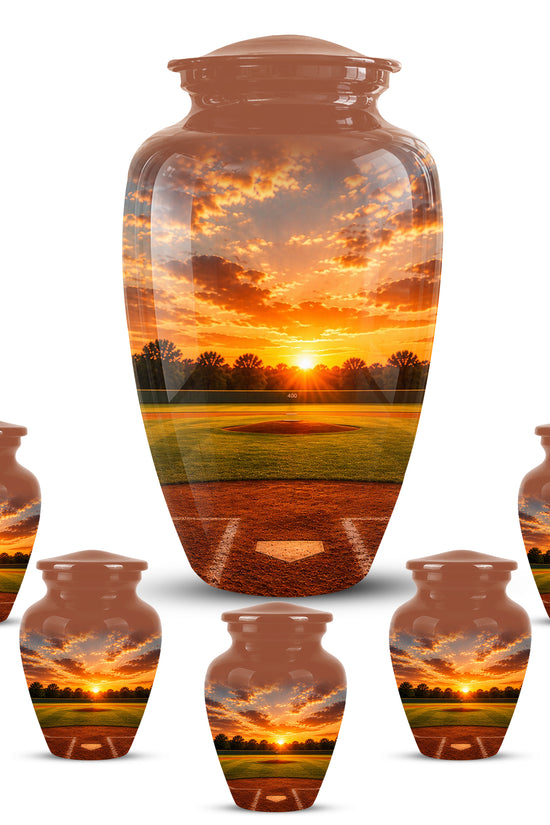 Beautiful Sunset Baseball Ground Scenic Urn - Custom Aluminum Urn For Athletes
