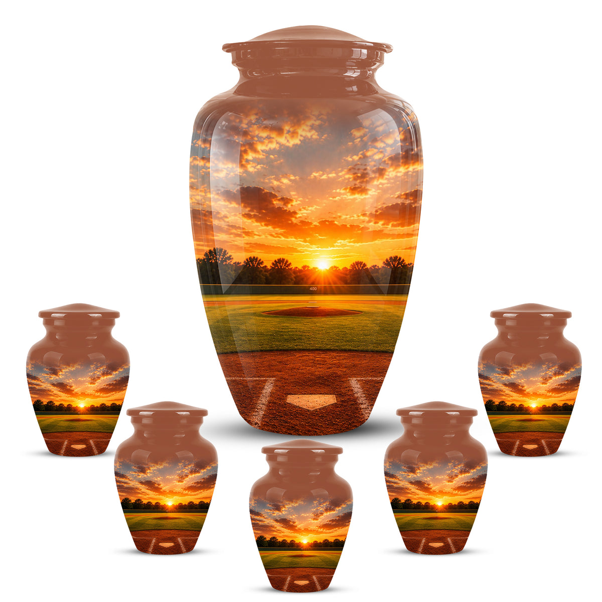 Beautiful Sunset Baseball Ground Scenic Urn - Custom Aluminum Urn For Athletes