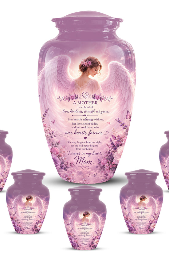 Pink Angel Mom Wings Cremation Urn - Custom Quotes Funeral Urns For Mom