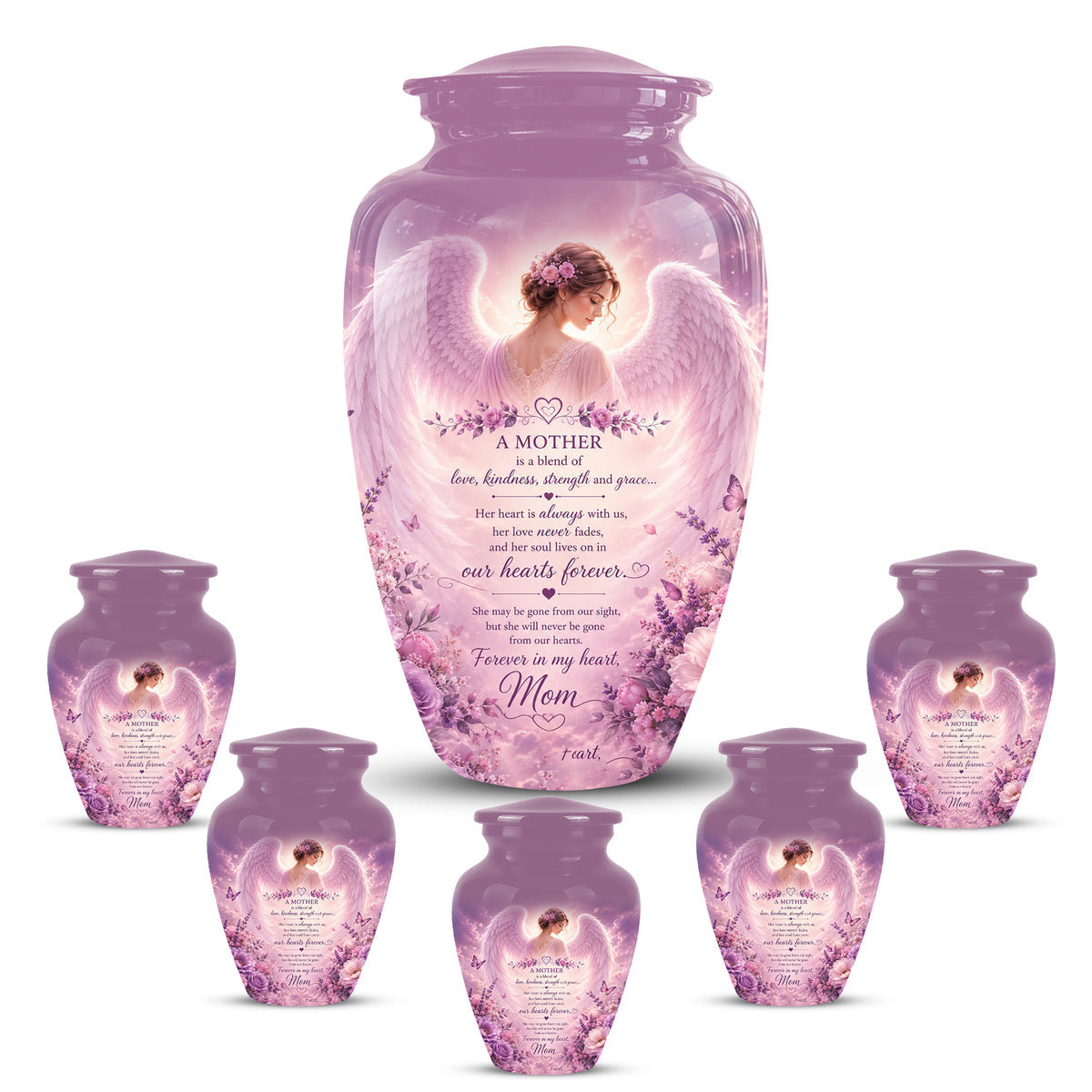 Pink Angel Mom Wings Cremation Urn - Custom Quotes Funeral Urns For Mom