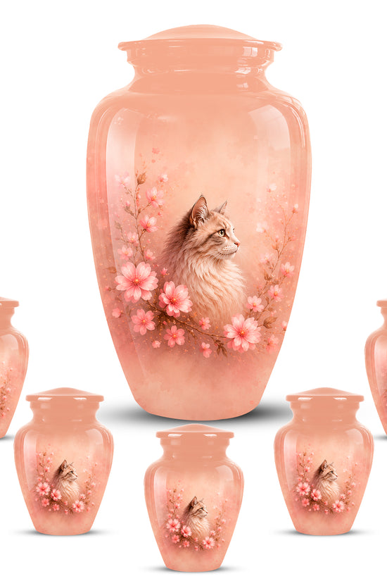 Personalized Pink Floral Cat Cremation Urn – Aluminum Pet Keepsake Urn