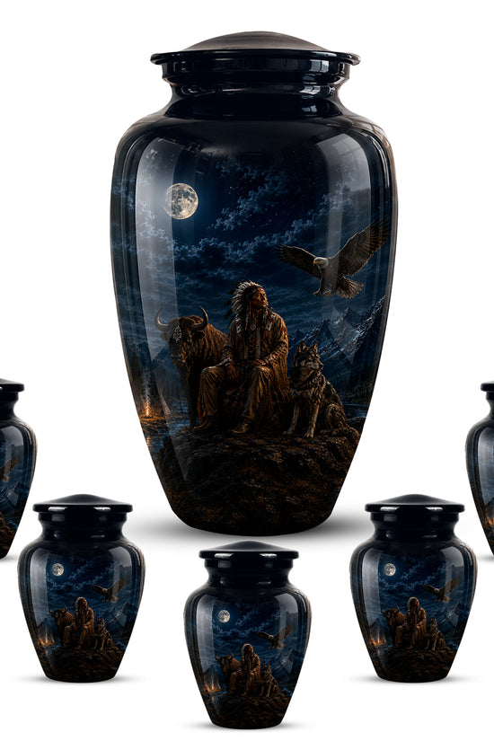 Personalized Native American Urn For Ashes With Tribal Memorial Artwork