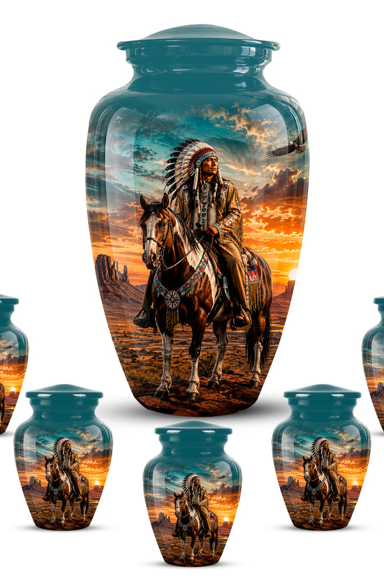 Custom Native American Urn – Traditional Warrior Aluminum Cremation Urn