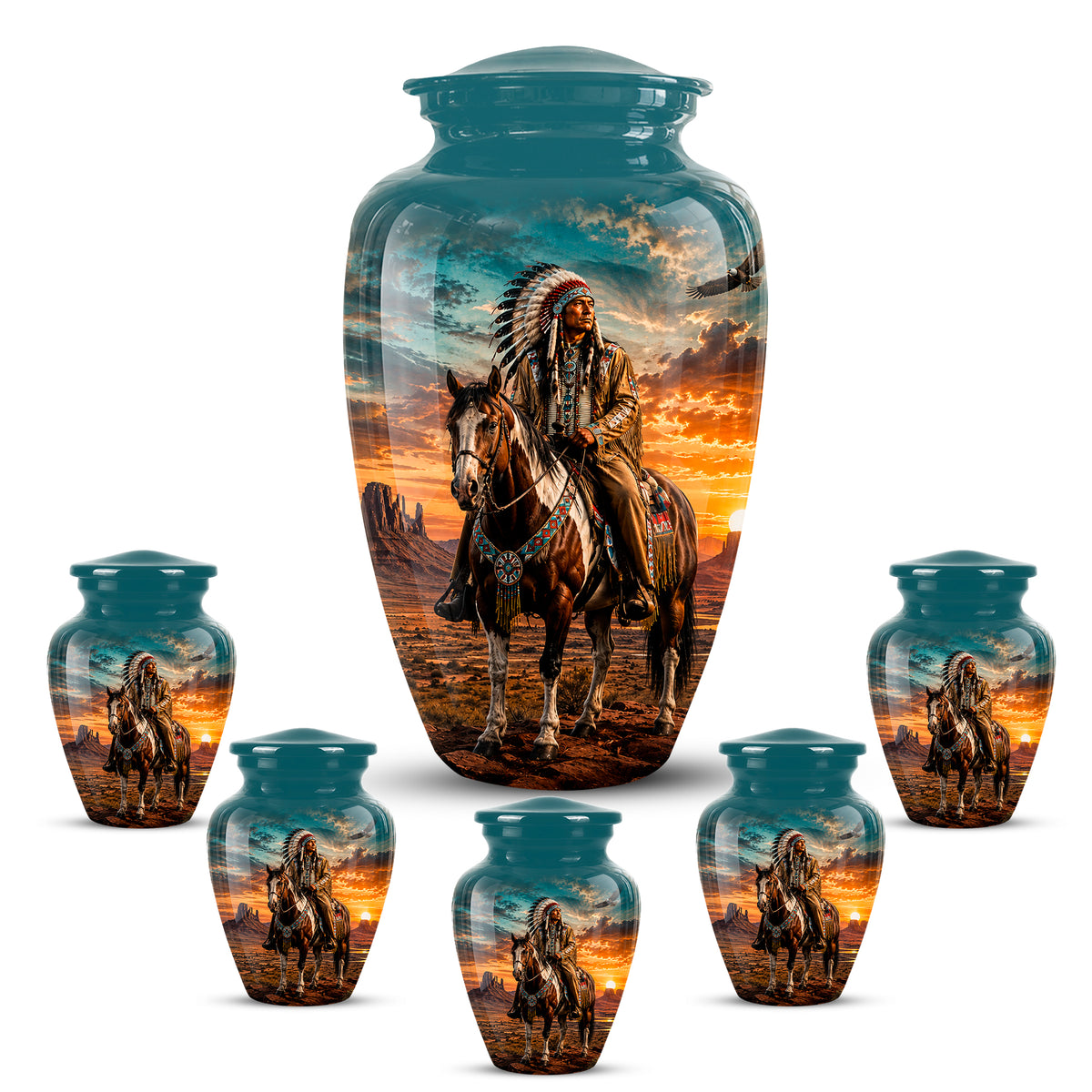 Custom Native American Urn – Traditional Warrior Aluminum Cremation Urn