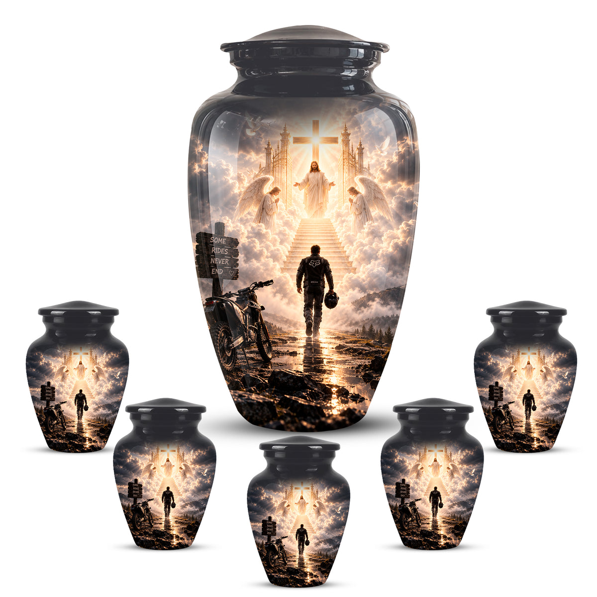 Bike Rider In Heaven Memorial Urn - Jesus & Angels Heaven Stairs Urns