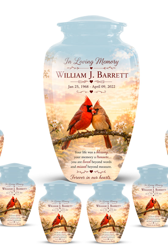 Cardinal Bird Pair Themed Cremation Urn - Bird Memorial Urn For Lovers
