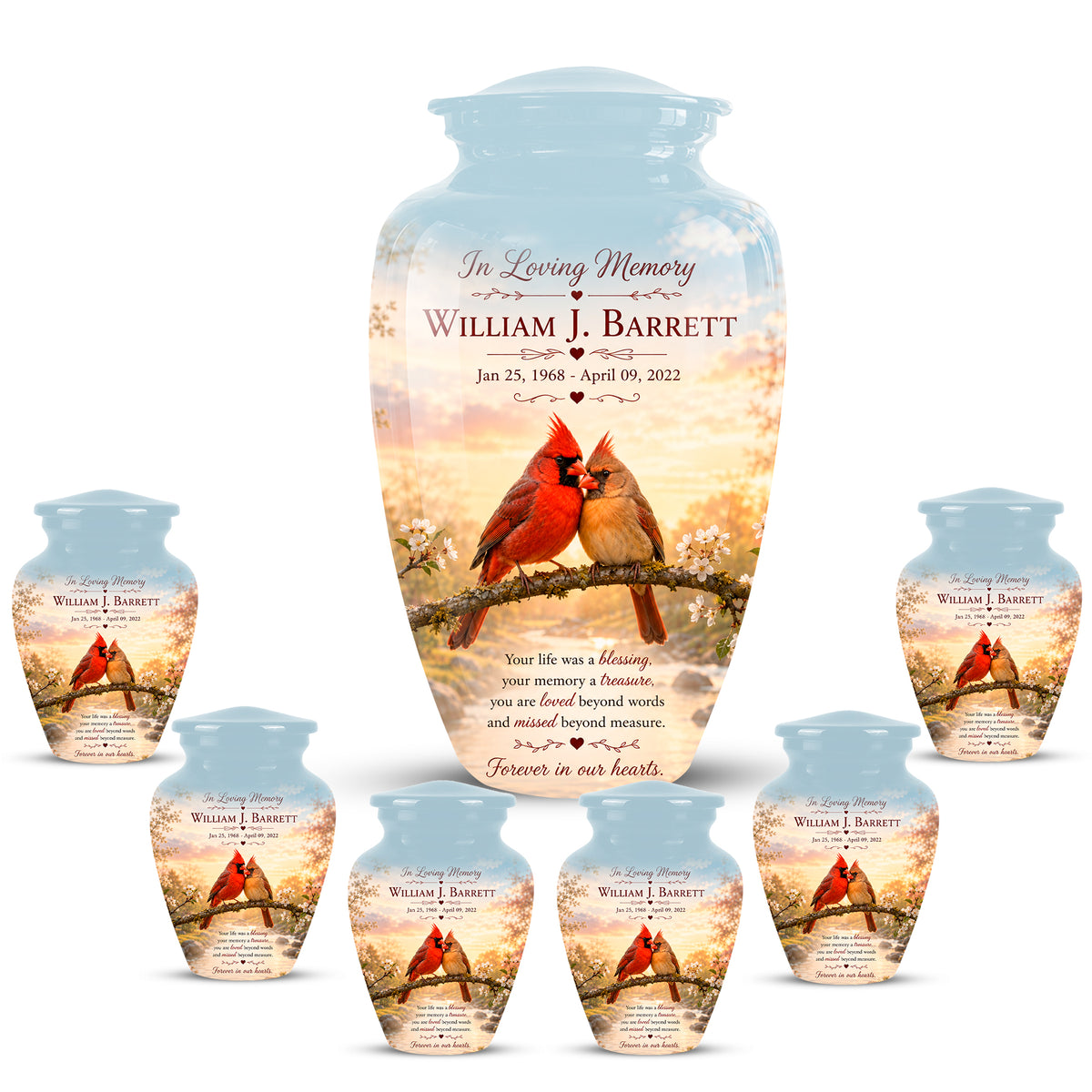 Cardinal Bird Pair Themed Cremation Urn - Bird Memorial Urn For Lovers