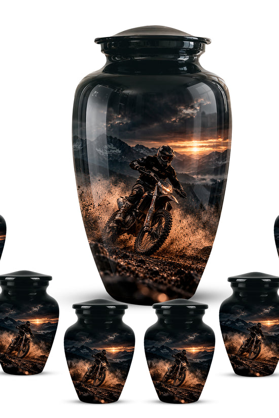 Personalized Dirt Biker Cremation Urn - Custom Aluminum Memorial Ashes Container