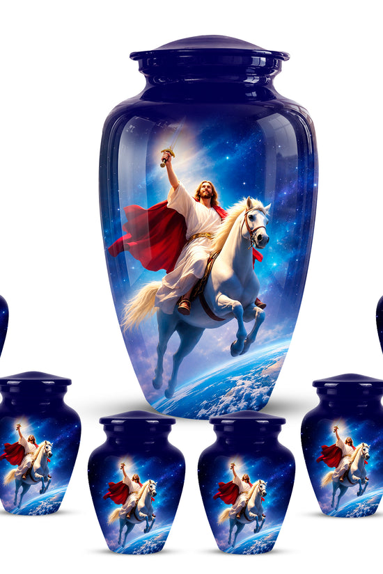 Divine Jesus & Horse Galaxy Aluminum Urn for Spiritual Human Ashes