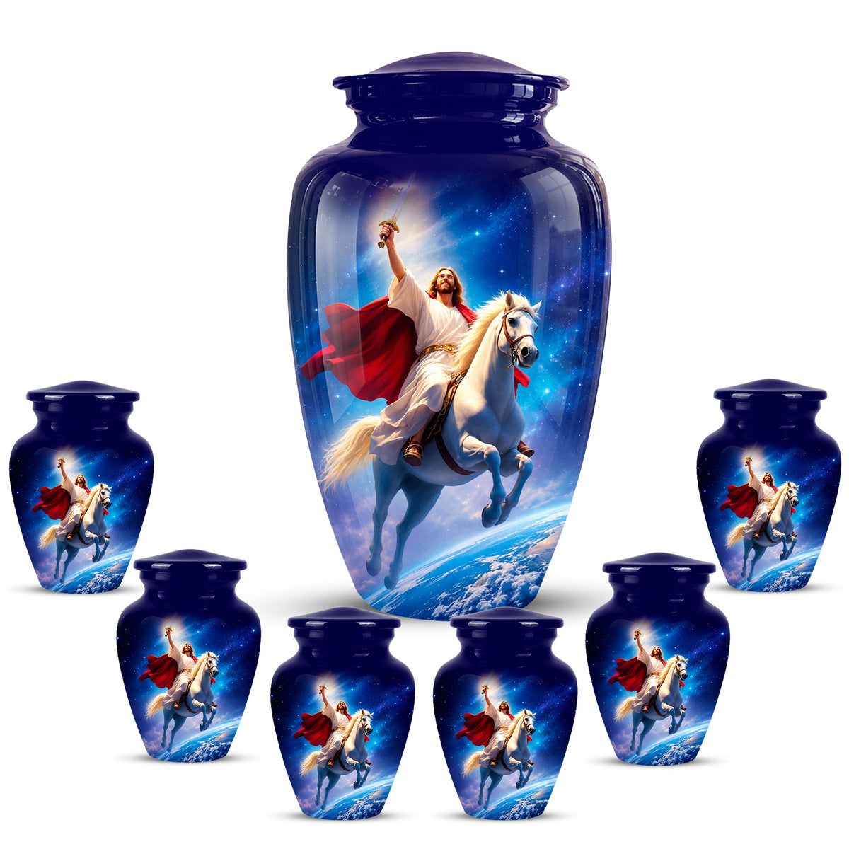 Divine Jesus & Horse Galaxy Aluminum Urn for Spiritual Human Ashes