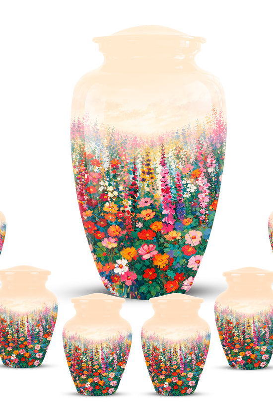 Beautiful Flowers Cremation Urn For Ashes - Aluminum Floral Garden Keepsake