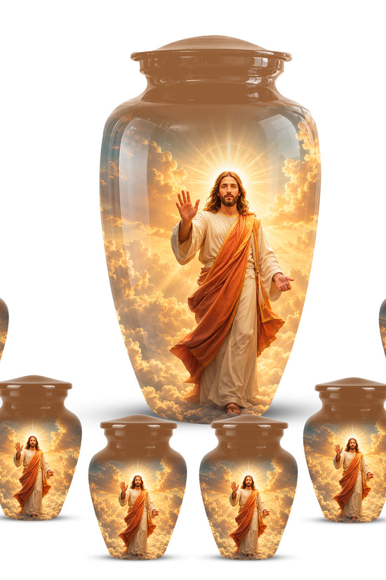 Jesus in Heavenly Clouds Memorial Urn – Personalized Religious Ashes Urn
