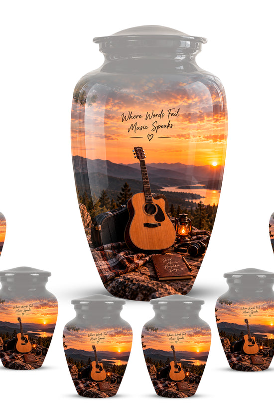 Guitar Quotes Cremation Urn For Ashes - Sunset Landscape Ashes Container