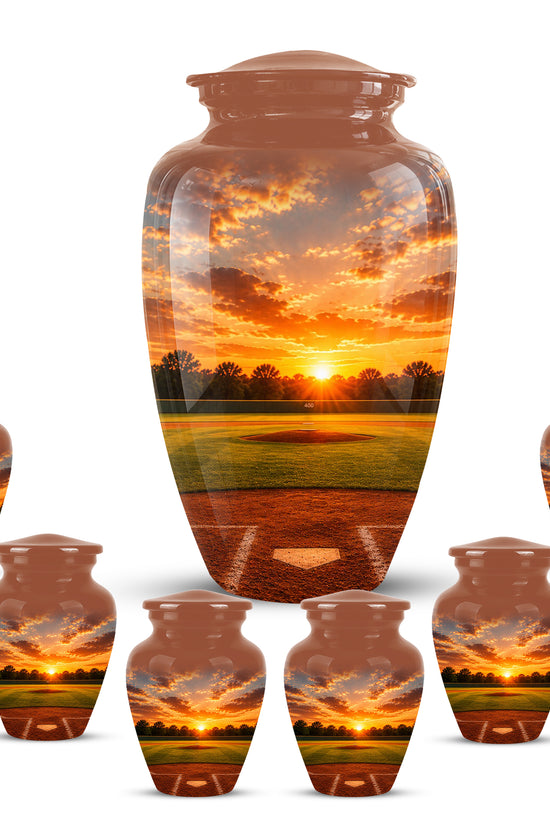 Beautiful Sunset Baseball Ground Scenic Urn - Custom Aluminum Urn For Athletes