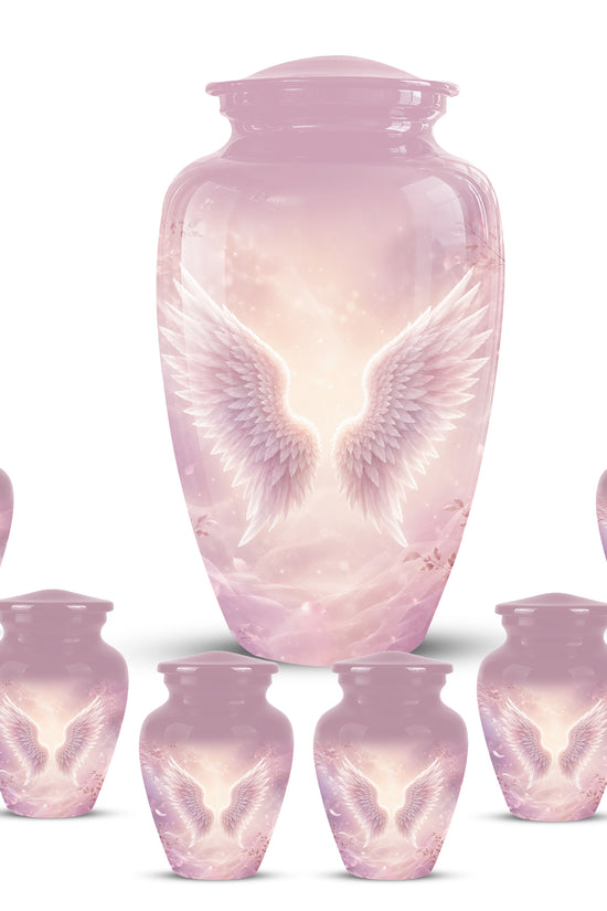 Pink Angle Wings Cremation Urn - Personalized Aluminum Funeral Urns For Mom