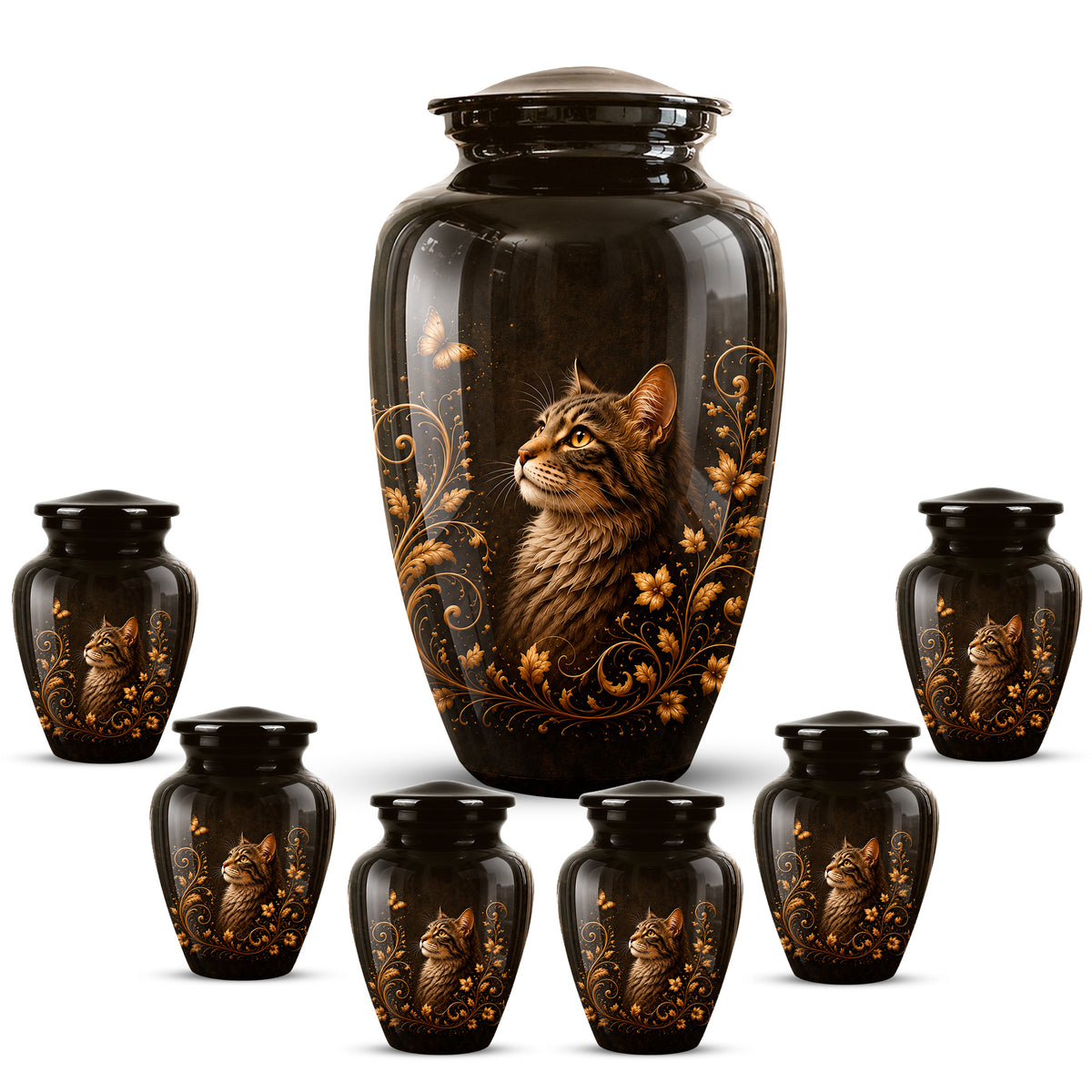 Custom Floral Cat Urn – Elegant Memorial Urn for a Cherished Pet Ashes