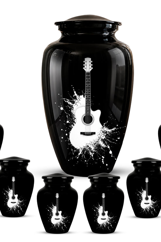 White Guitar Cremation Urn - Artistic Black Memorial Urns For Musicians