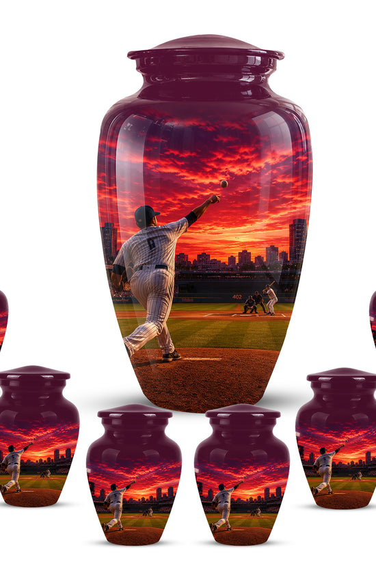 Personalized Sunset Stadium Baseball Cremation Urn For Pitcher's Ashes
