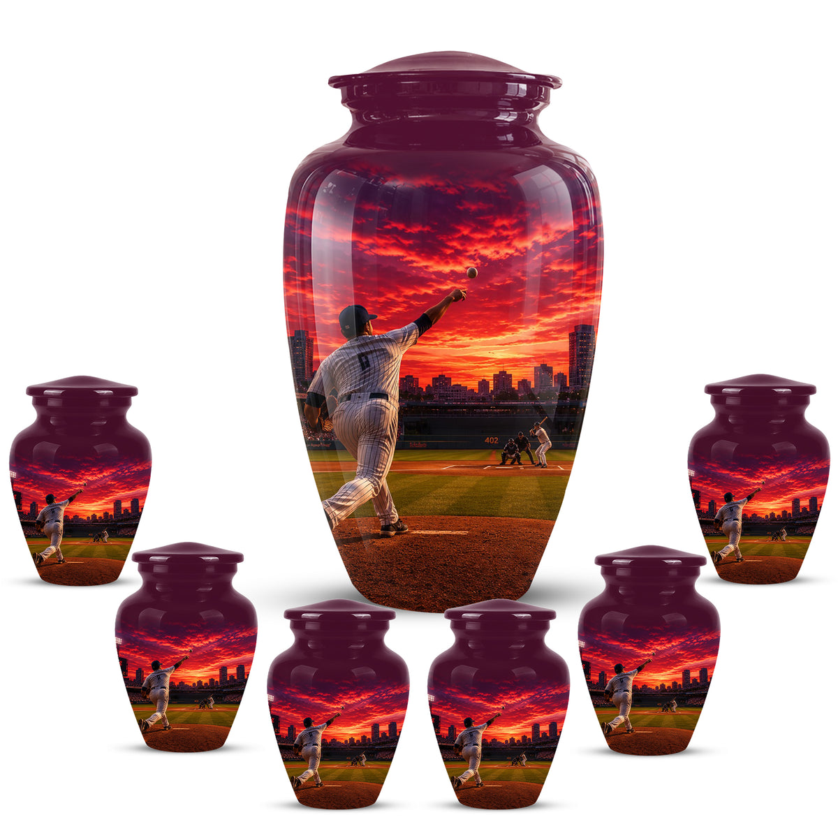 Personalized Sunset Stadium Baseball Cremation Urn For Pitcher's Ashes