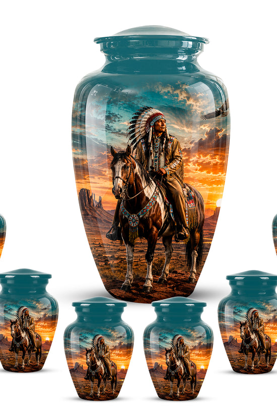 Custom Native American Urn – Traditional Warrior Aluminum Cremation Urn