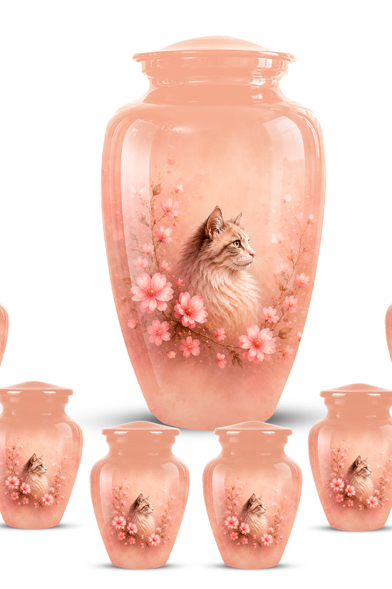 Personalized Pink Floral Cat Cremation Urn – Aluminum Pet Keepsake Urn